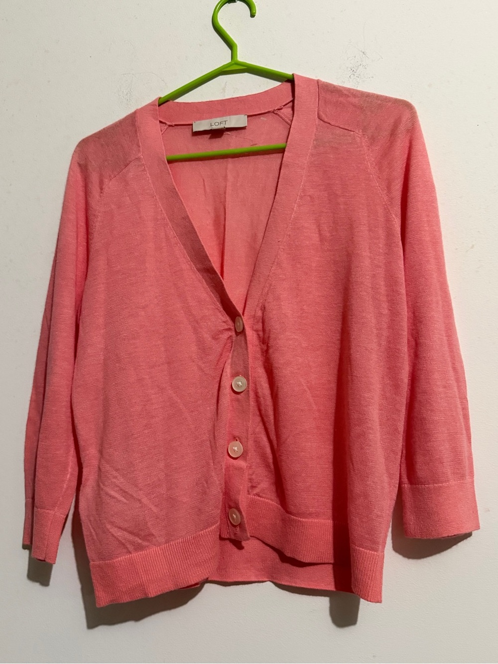 LOFT Coral Pink V-Neck Button Front Cardigan